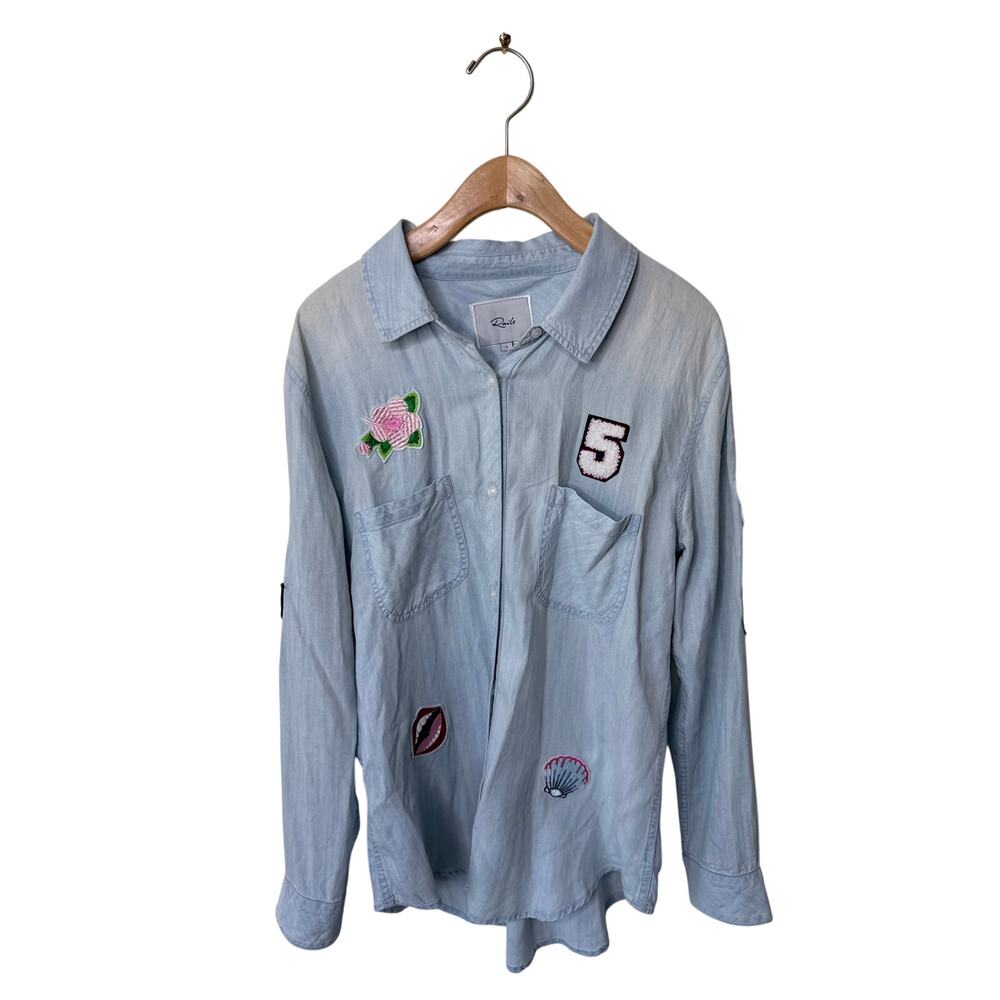 RAILS Carter light vintage wash Button Up with Patches Size Large